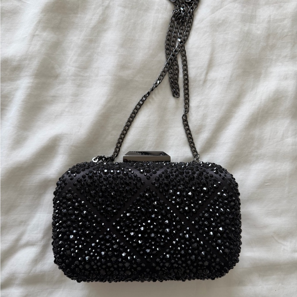 Olga Berg Black Crystal Embellished Clutch